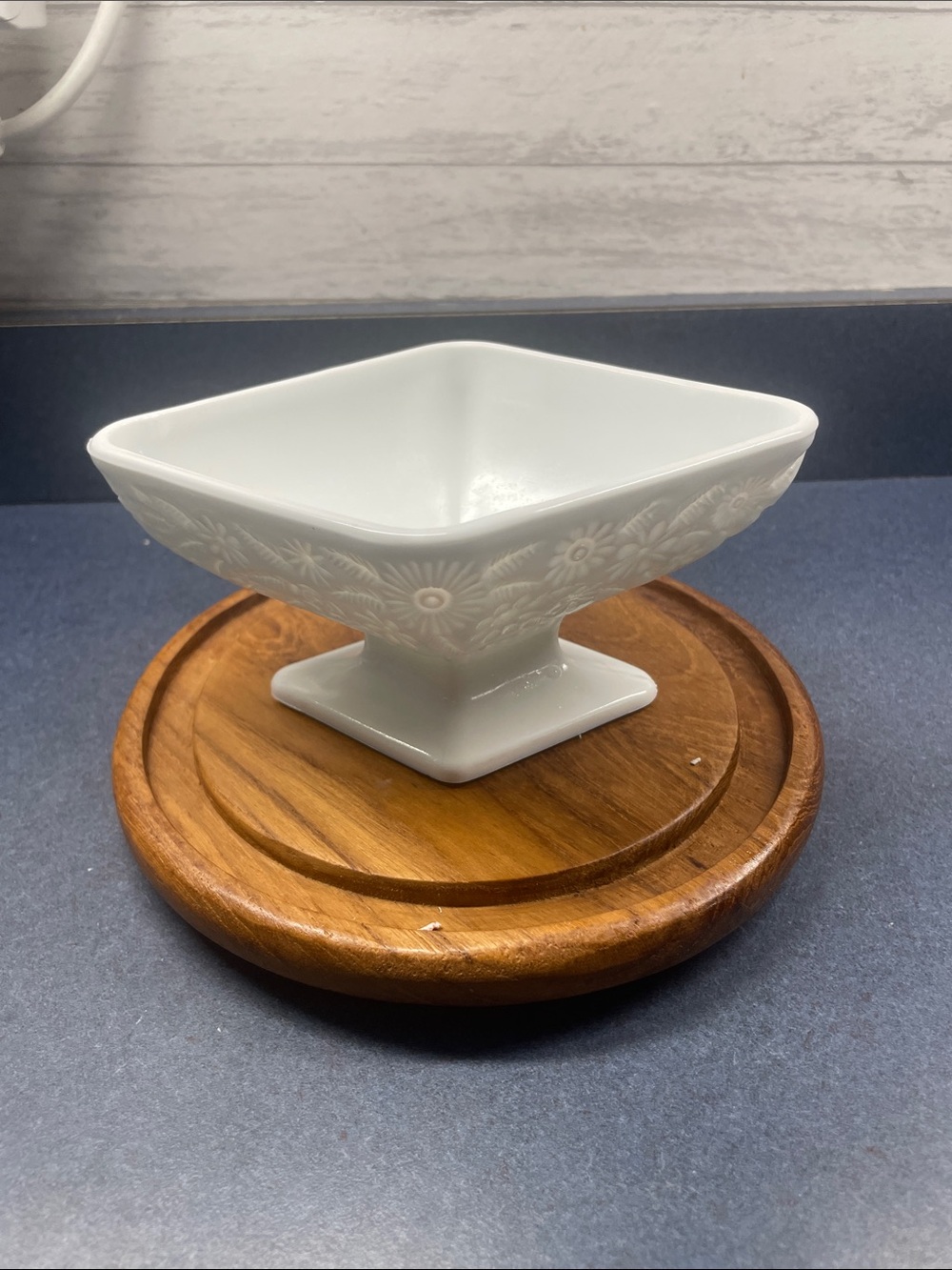 White Pedestal Floral Pattern Serving Bowl - Indiana milk glass